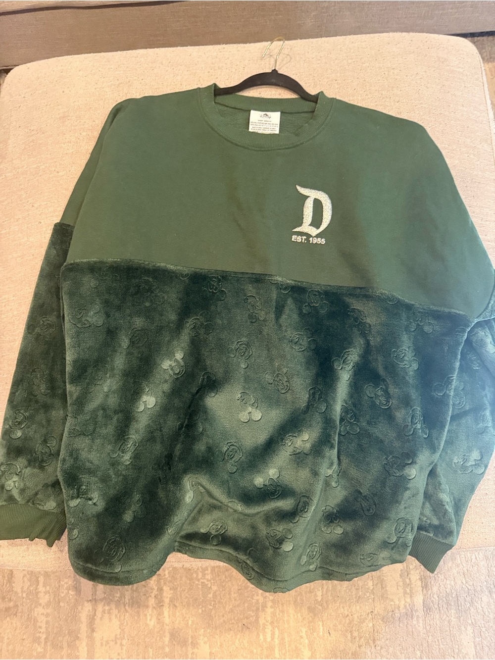 Disney Men's Dark Green Plush-Panel Crewneck Sweatshirt